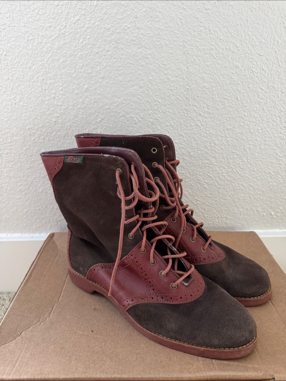 Women's Two-Tone Brown Suede Lace-Up Boots